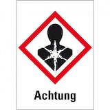thumbnail of Dreifke® Aufkleber I Gefahrensymbol Gesundheitsgefahr GHS 08, Achtung, Folie, 26x37mm, 12/Bogen, GHS-Verordnung