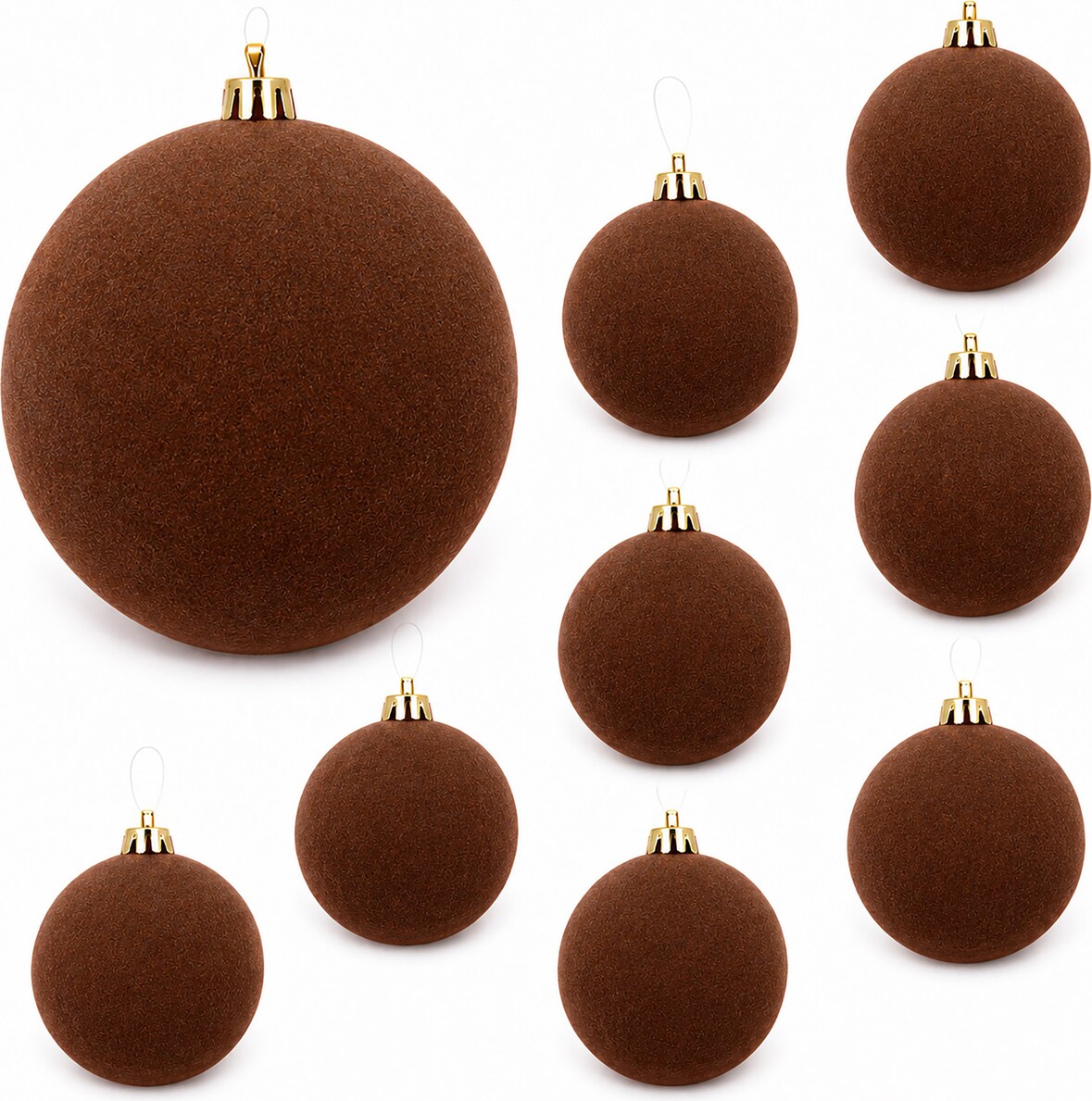 9 Weihnachtskugeln 8cm Kunststoff in Samtoptik bruchfeste Weihnachtsbaumkugeln für Weihnachten Christbaumschmuck Weihnachtsbaumschmuck Espressobraun
