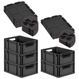 thumbnail of PROREGAL SparSet 5x Eurobox NextGen Color mit Auflagedeckel & Verschlüsse, HxBxT 17x30x40cm, 16L, Schwarz, Griffe schwarz offen, Eurobehälter