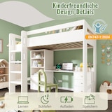 thumbnail of Hochbett 90x200 Weiß mit Schreibtisch Stauraum USB-C Multifunktion Jugendzimmer Massivholz MDF Multifunktionsbett