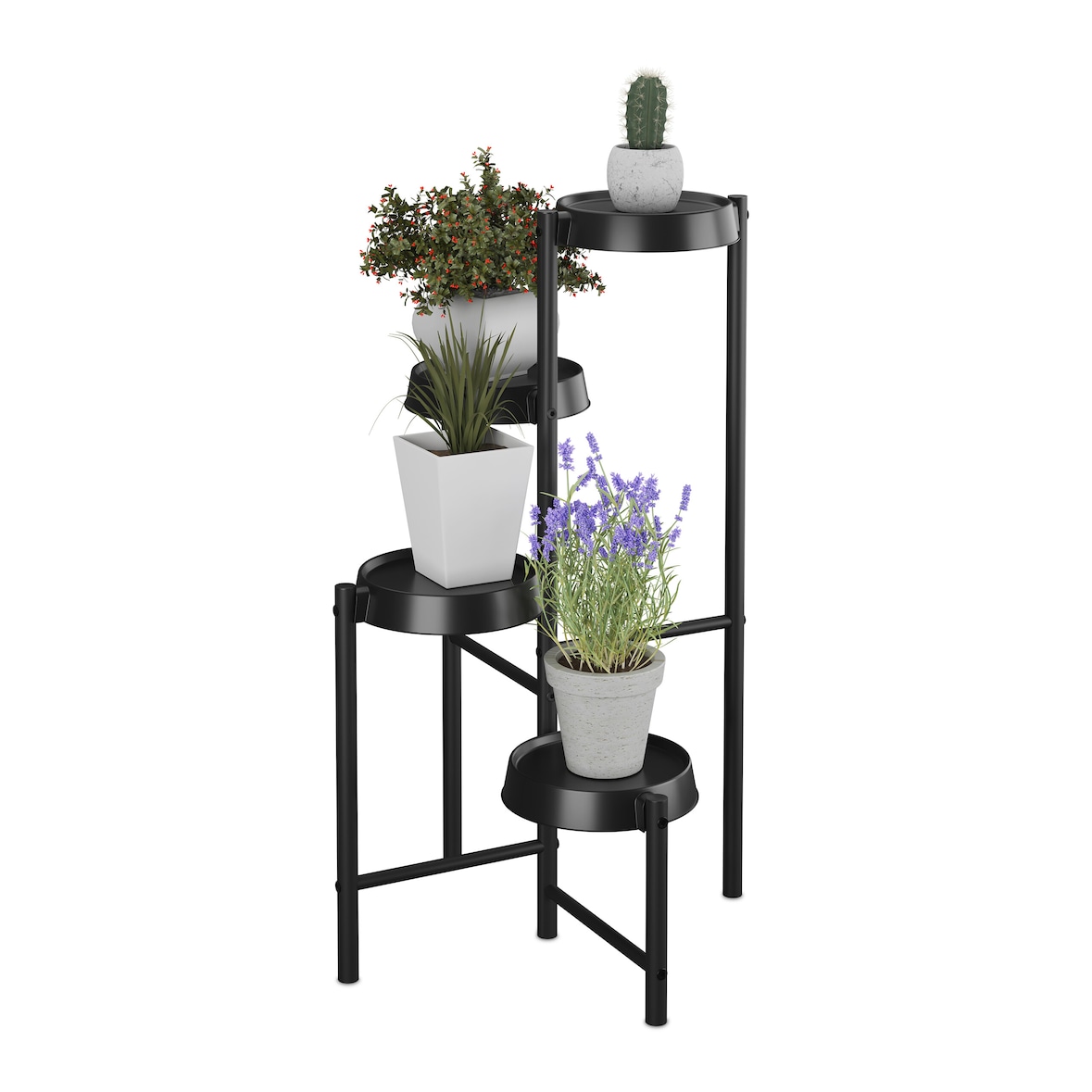 Relaxdays Pflanzenständer, 4 Ablagen, Metall & Kunststoff, HxBxT: 81 x 48 x 49 cm, Innenbereich, Blumenständer, schwarz