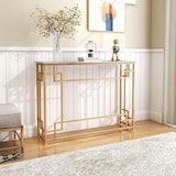 thumbnail of COSTWAY Console Tafel Marmer Goud Hal Tafel Smalle Gang Tafel met Geometrisch Metalen Frame Sofa Tafel Zijtafel