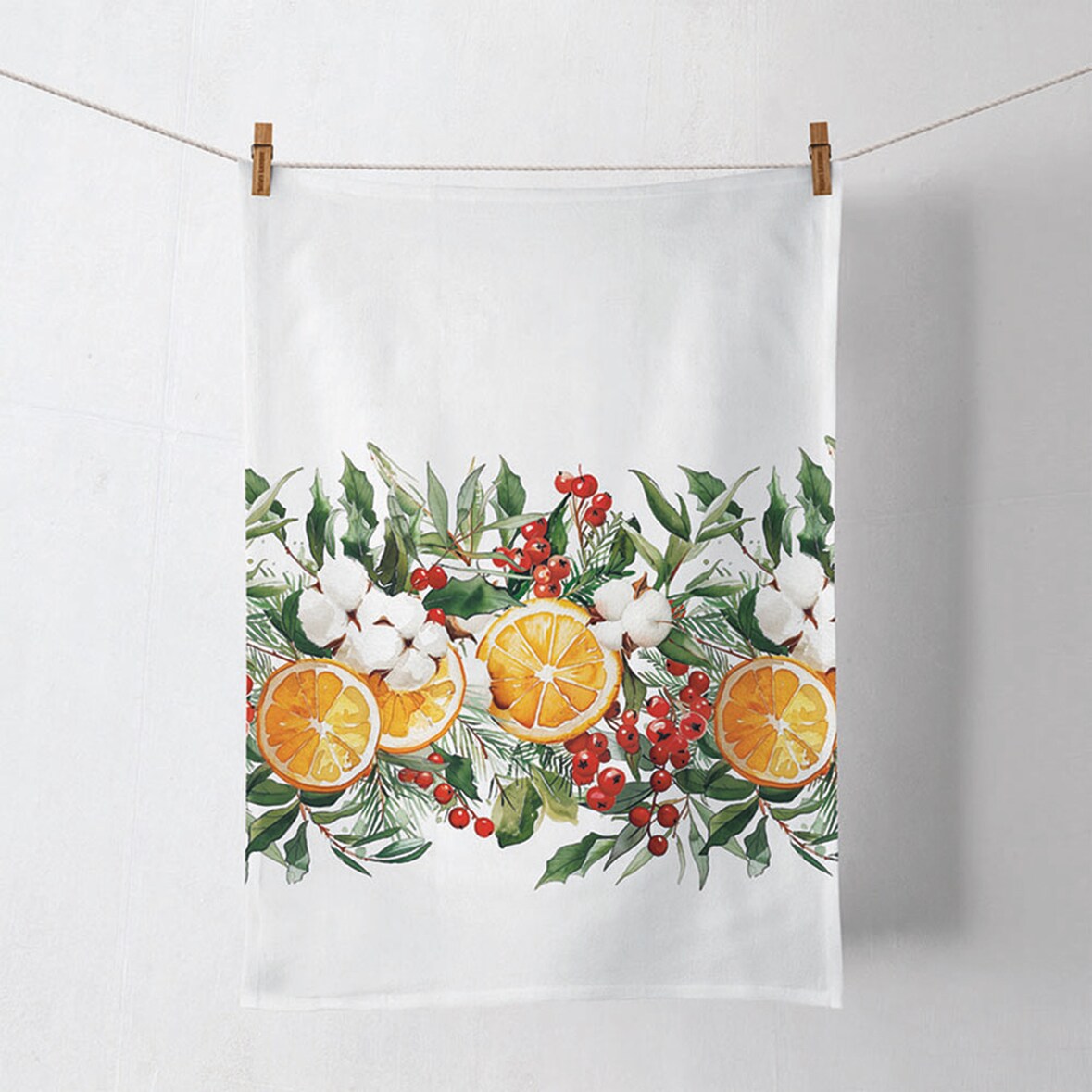 Küchentuch Baumwolle 50x70cm mit Orangen & Beeren Weihnachtsmotiv - Küchenwäsche Winter Weihnachten Geschirrtuch Wischtuch Trockentuch Küchenhandtuch