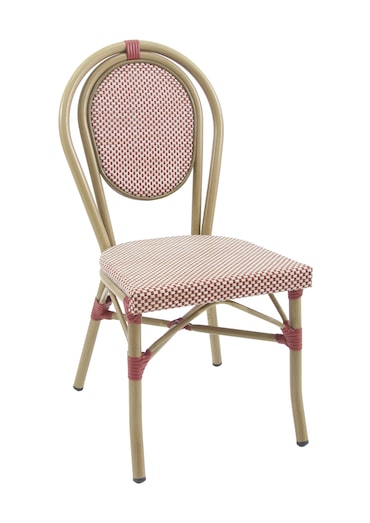 METRO PROFESSIONAL Cadeira de exterior francesa, alumínio/tecido sintético, aspeto de bambu, vermelho/bege