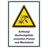 thumbnail of Achtung Quetschgefahr zwischen Presse und Werkstück Aufkleber A9 (37x52mm)