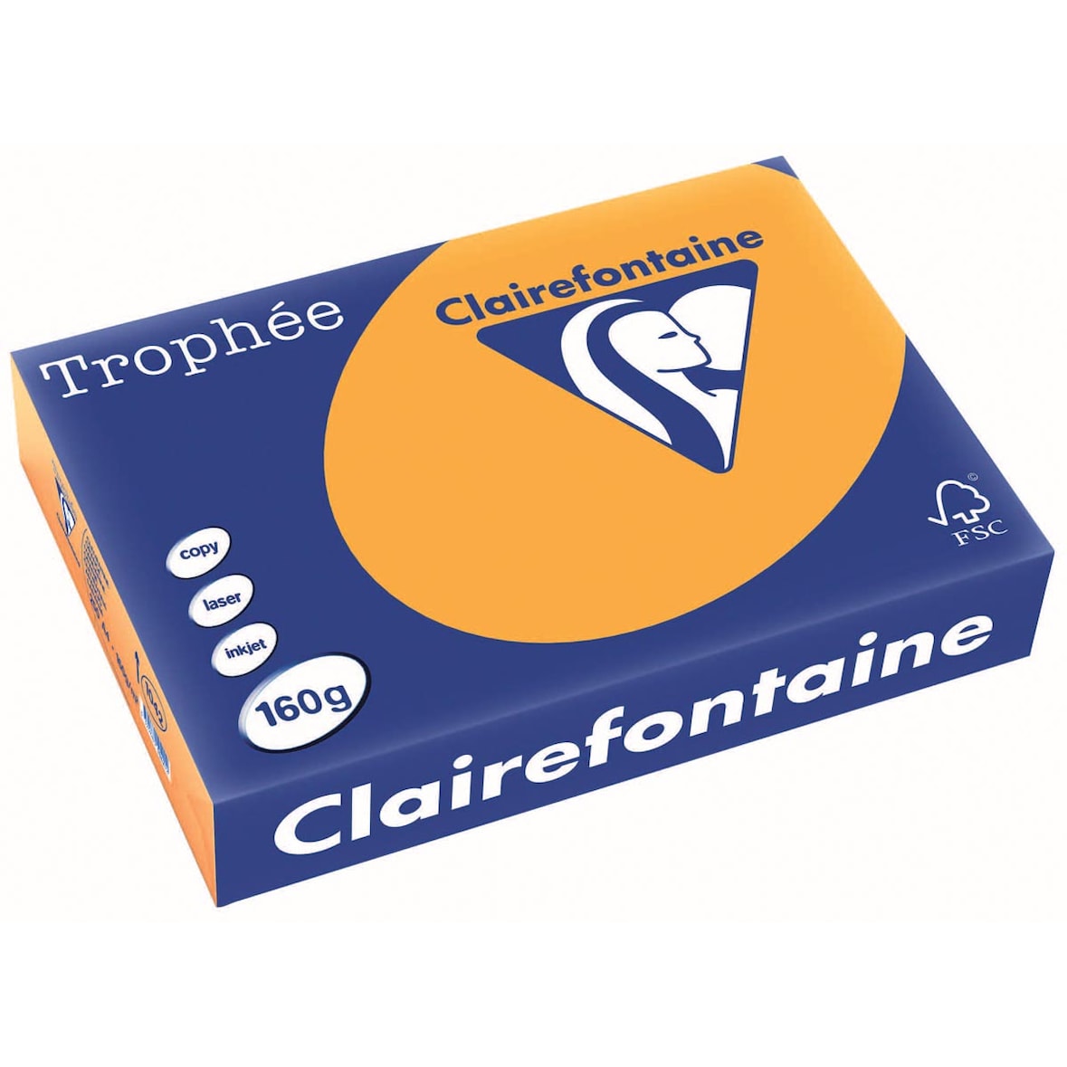 CLAIREFONTAINE Ramette de 250 feuilles papier couleur TROPHEE 160 grammes format A4 clémentine 1042