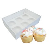 thumbnail of Caixa Cartolina Branca c/ tampa Pvc 6 Cupcakes