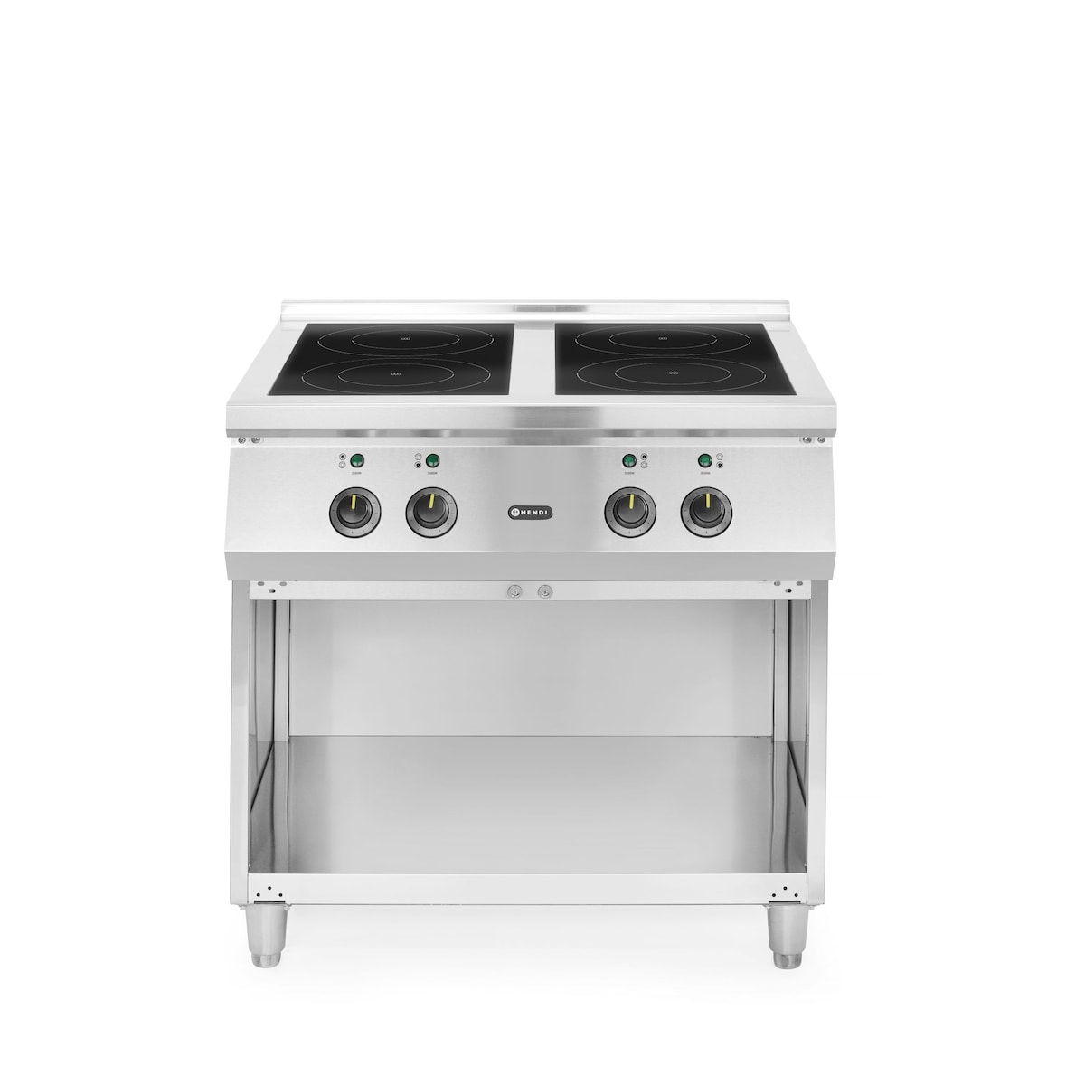 Cucina Induzione 4 zone. 11 livelli di potenza. Filtro grasso smontabile. Potenza totale 17 kW. Dimensioni (LxPxH) 80x70x87 cm.