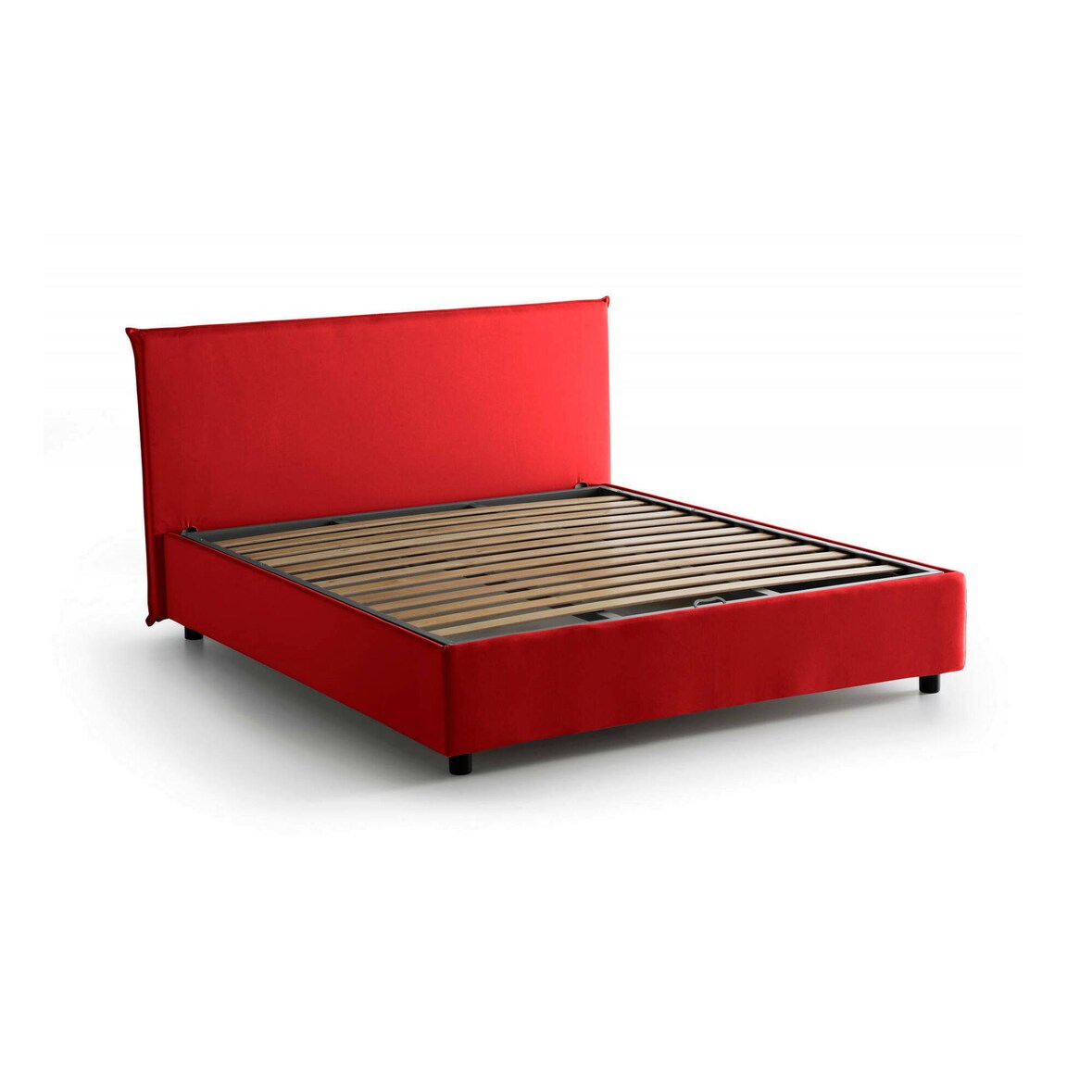 Dmora Dambros Doppelbett, Bettkasten mit Stoffbezug, 100 % Made in Italy, Öffnung vorne, geeignet für Matratze 160 x 190 cm, Rot