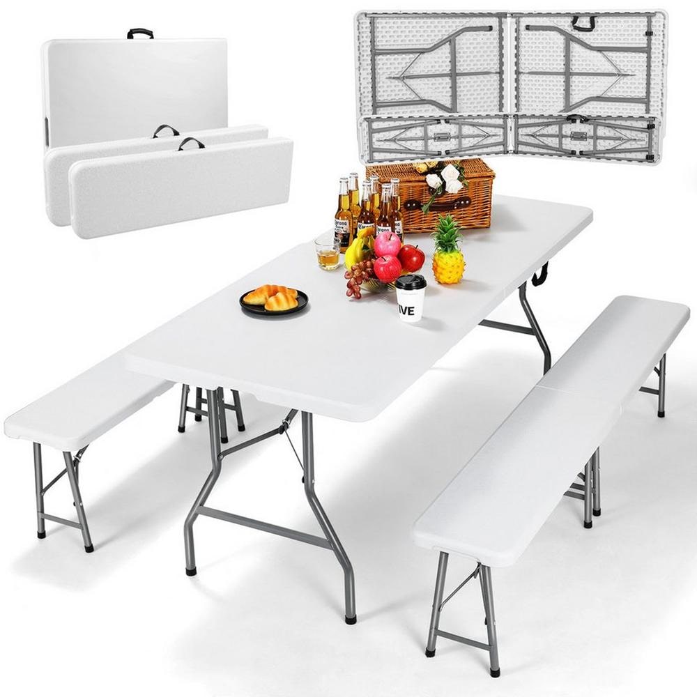 YOEVU kit mesa plegable y bancos 180cm portátil resistente HDPE y acero estructura plegable