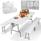 thumbnail of YOEVU kit mesa plegable y bancos 180cm portátil resistente HDPE y acero estructura plegable