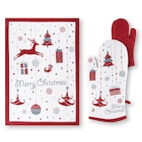 thumbnail of Excelsa Ofenhandschuh und Geschirrtuch Merry Christmas Baumwolle weiß-rot