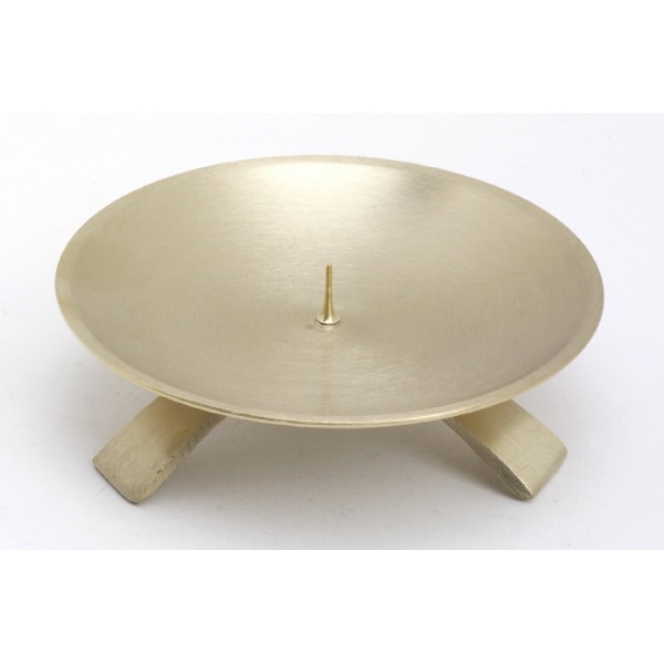 Kerzenleuchter Dreifuß Gold gebürstet kleinem Dorn Ø 11,5 cm, ideal für Taufkerzen, Kommunionkerzen