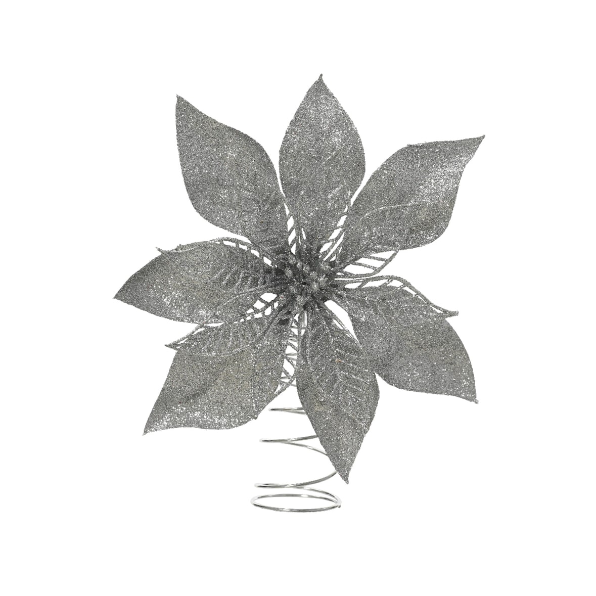Christbaumspitze Weihnachtsstern mit Glitzer 22cm Kunststoff Silber