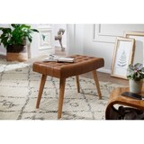 thumbnail of Sitzhocker 67x47x39 cm Mango Massivholz / Echtleder Chesterfield-Design, Lederhocker Braun, Beistellhocker Hocker ohne Lehne, Country