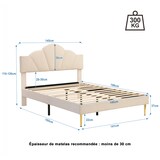 thumbnail of Polsterbett 140x190 cm aus Velours mit verstellbarem Kopfteil – Elegantes Design in Beige und goldenen Metallfüßen