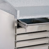 thumbnail of Romux® Pizzatisch 1 Tür und 7 Schubladen 150x80 cm mit Arbeitsfläche aus Granit mit Umluftkühlung | Pizzakühltisch aus Edelstahl