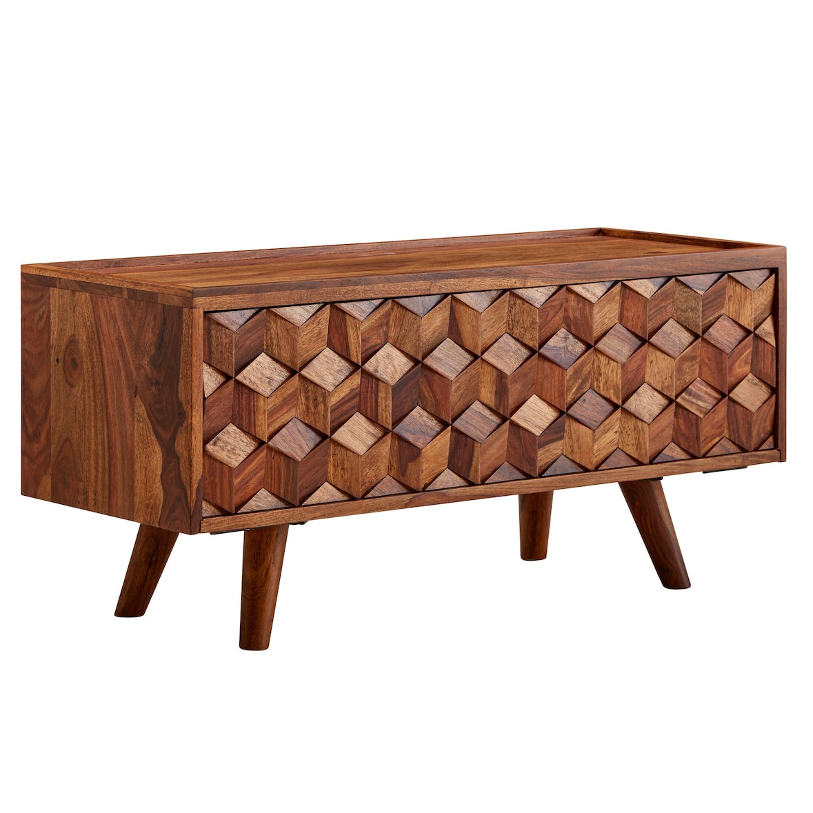 Lowboard Sheesham Massivholz 92x44x35 cm TV-Kommode mit Klapptür, Design TV-Schrank Hoch, Fernsehtisch Fernsehschrank Modern, Fernsehkommode