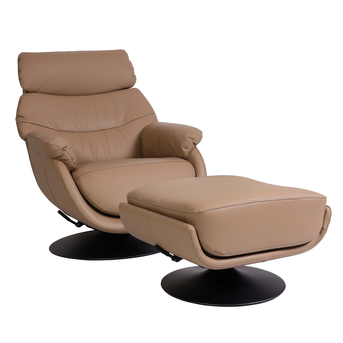 Relaxfauteuil met kruk HWC-K99, TV-fauteuil fauteuil, schommelfunctie draaibaar, metaal echt leer/imitatieleer ~ taupe