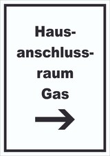 thumbnail of Hausanschlussraum Gas Schild mit Text und Richtungspfeil rechts HAR hochkant A3 (297x420mm)