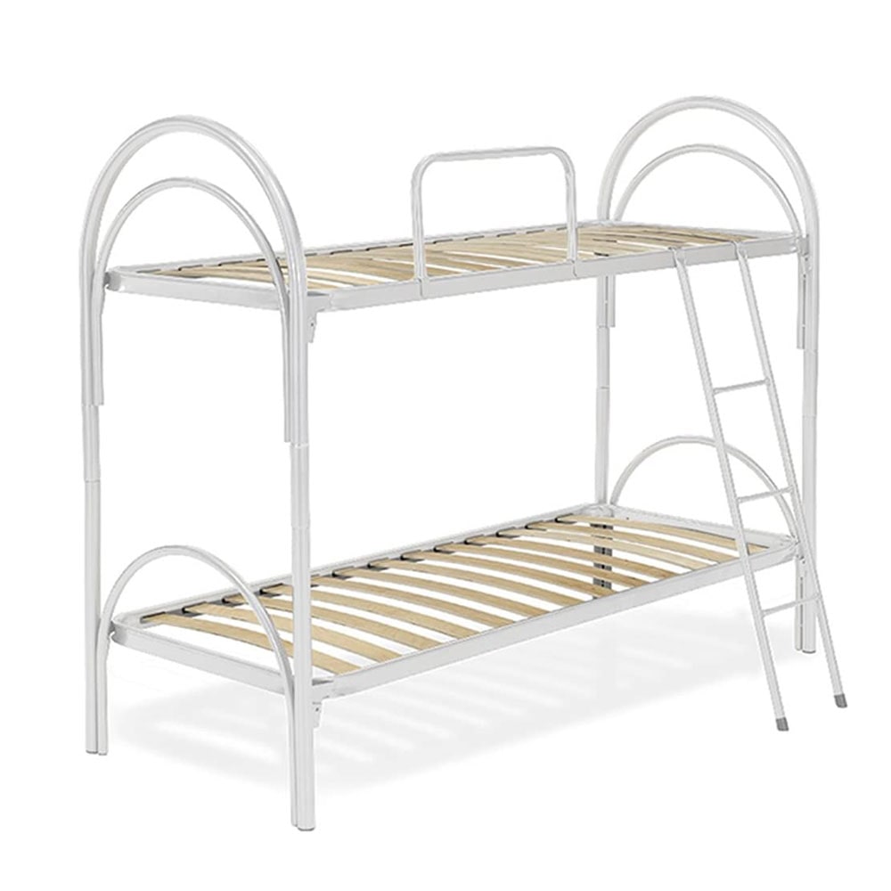 Letto a castello con telaio in acciaio bianco e doghe flessibili per due materassi singoli 80x190 - Comprarredo