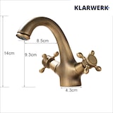 thumbnail of KLARWERK® EVA | Vintage Rubinetto Bagno Oro Ottone | Retro Acciaio Inox Rubinetto per Lavabo | Hotel Gastro Miscelatore 2 Attacchi Premium Gastro