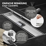 thumbnail of LuxeBath Duschrinne 50 cm 2-in-1 befliesbar Silber – Edelstahl-Bodenablauf extra flach, Komplettset mit Siphon, Geruchsstop & Haarsieb,