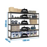 thumbnail of Simon Rack Estanteria Industrial, 2500x1500x600 mm, 400 kg de Punto Flexión, 5 Estantes Madera, Antracita/Madera - SimonTaller