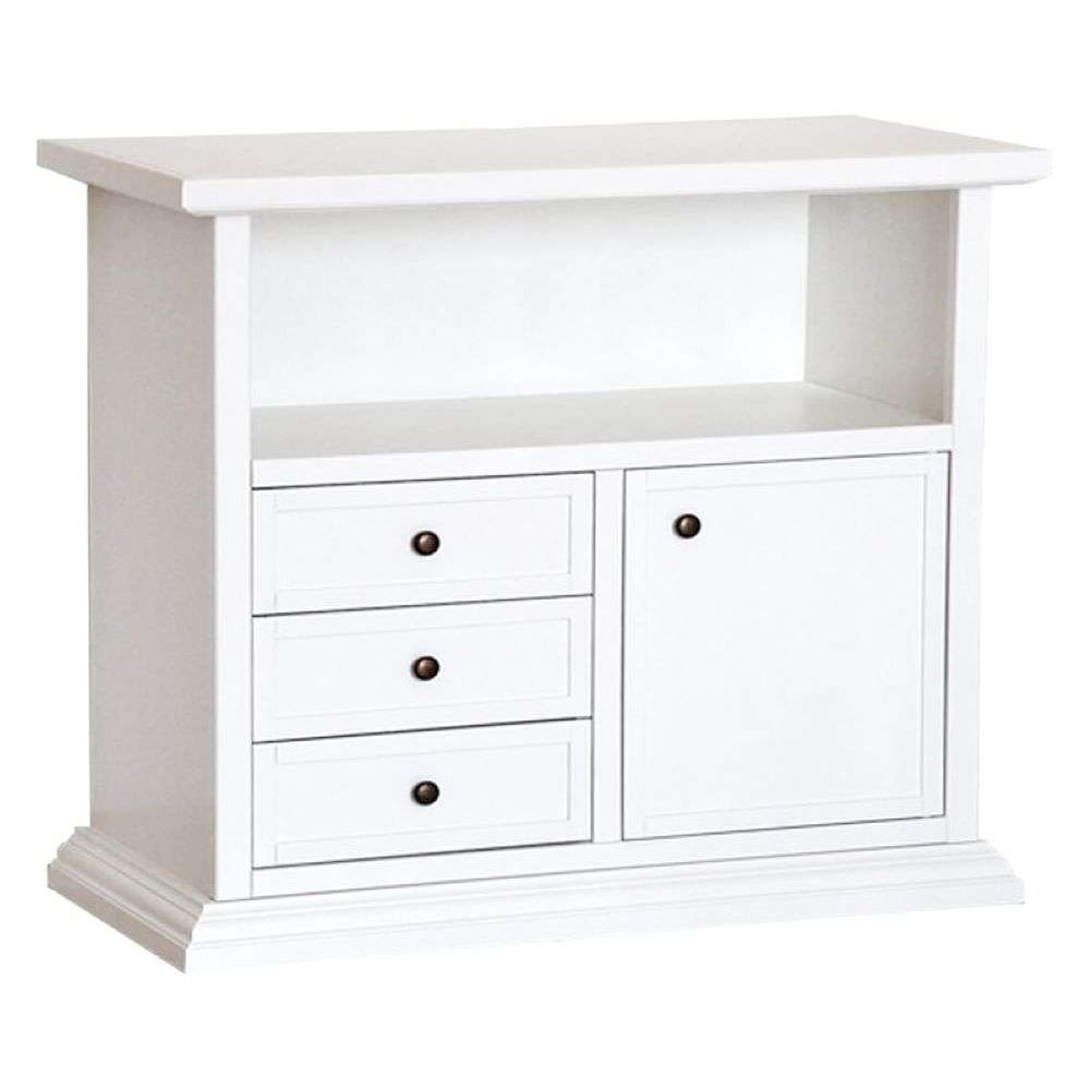 shopinnovativo -Mobile porta tv 1 anta 3 cassetti arte povera in legno massello e mdf con rifinitura in bianco 84x40x80 H