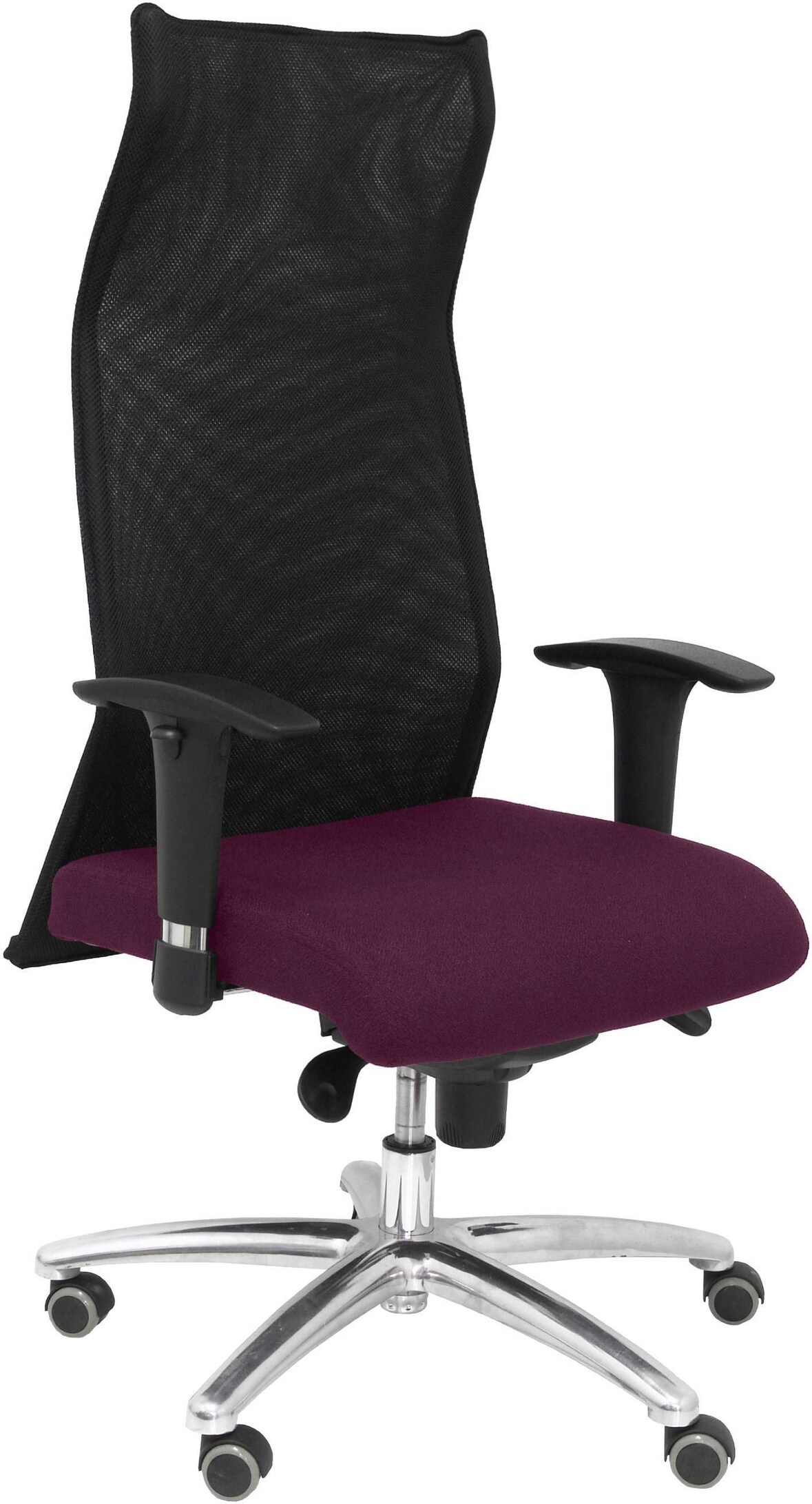 Cadeirão executivo Sahúco XL Assento estofado em tecido BALI roxo (COM ESPUMA VISCOELÁSTICA) e encosto em rede respirável.