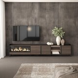 thumbnail of TV-Schrank, Lowboard, 315x61x35 cm, Für TV-Geräte bis zu 80", Elektrokamin XXL, Industriedesign, LED, Dunkler Eiche und Schwarz