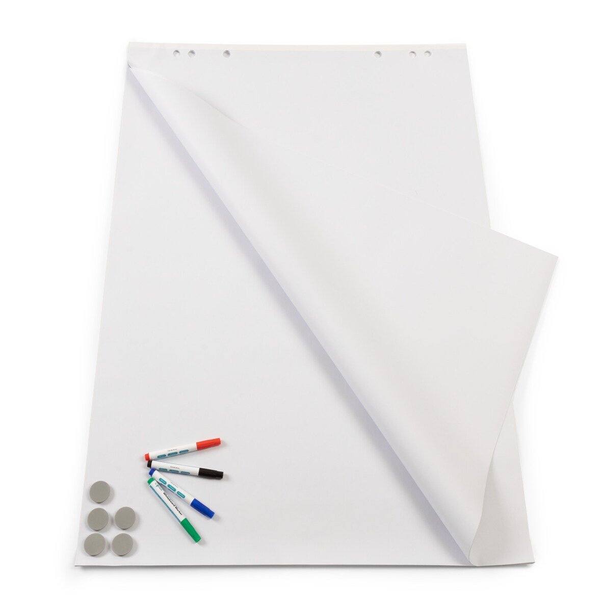Flipchart Zubehör-Set Flipchart-Papier weiß - 80 g/m² Papier - 5 Magnete, 4 Marker - 68 x 98 cm
