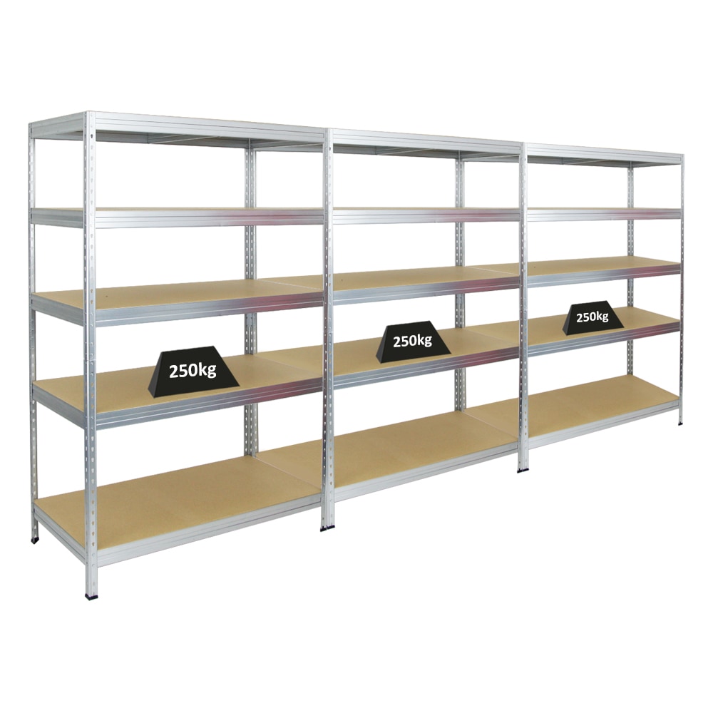 PROREGAL Mega Deal 3er-Set Schwerlastregal Rivet | HxBxT 180x120x60cm | Fachlast 250kg | Verzinkt | Innovatives Stecksystem, Lagerregal, Kellerregal