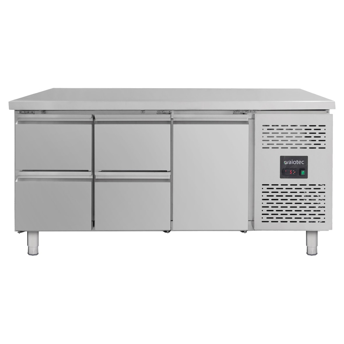 Mesa refrigerada 1 puerta 4 cajones GN1/1 inox 404L EASYLINE Vaiotec 85x179,5x70 cm motor lateral refrigeración ventilada 310 W