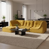 thumbnail of Divano componibile con pouf, tessuto, 260cm, 3 posti, giallo