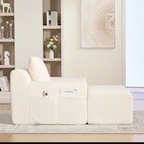 thumbnail of Übergroßer Sofasessel 147x110x67 cm mit gestreiftem Kordsamt Beige, inklusive Fußpedal und Stauraumfächern