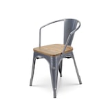 thumbnail of Lot de 4 chaises en métal gris argenté style industriel avec assise en bois clair - Avec accoudoirs