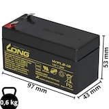 thumbnail of Bleiakku 12V 1,2Ah kompatibel MP1.2-12 Vlies AGM VdS acid