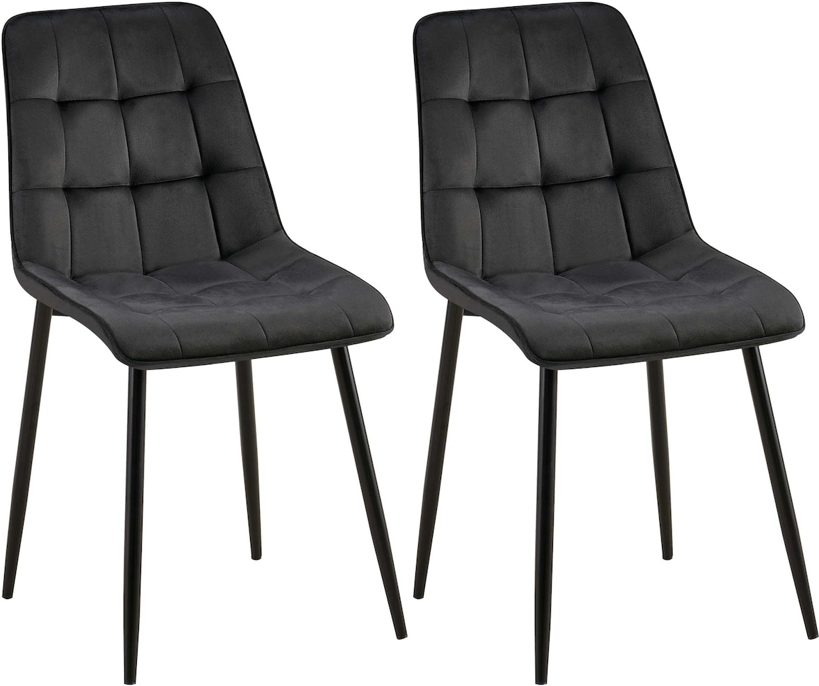 Décoshop26 - Set aus 2 Esszimmerstühlen mit dekorativer quadratischer Steppung in schwarzem Samt schwarzes Metallgestell 10_0007565