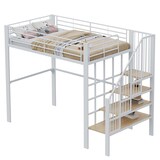 thumbnail of Hochbett 140x200 Metall mit Treppe und Stauraum, robust, platzsparend, modernes Design, Bettgestell Weiß für Schlafzimmer, stabiler Bettrahmen