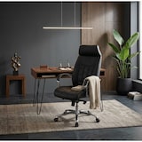 thumbnail of Bürostuhl Echtleder schwarz bis 120kg Schreibtischstuhl Wippfunktion Chefsessel Armlehnen Drehstuhl