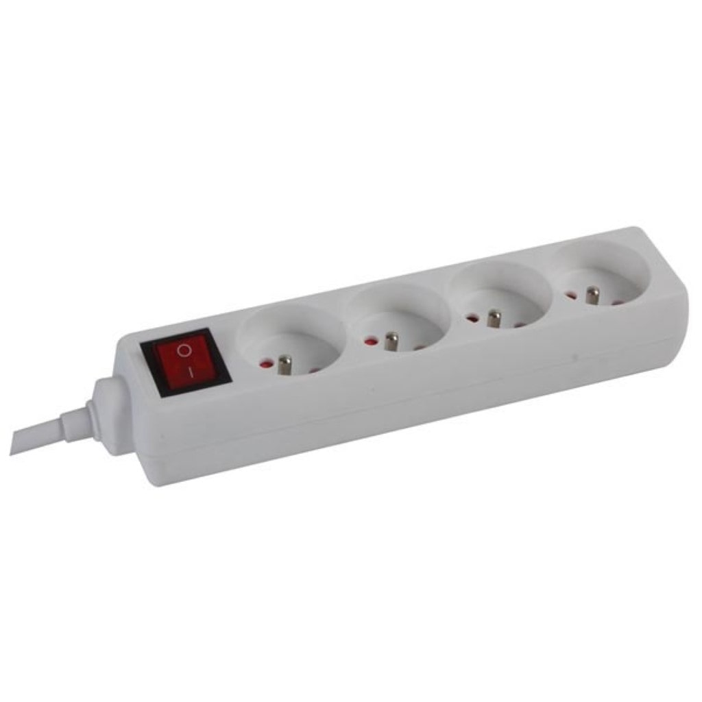 Steckdosenleiste mit Schalter, 4 Steckdosen Typ E, Kabel 1.5 m, 3G1.5, Innenbereich, Weiß