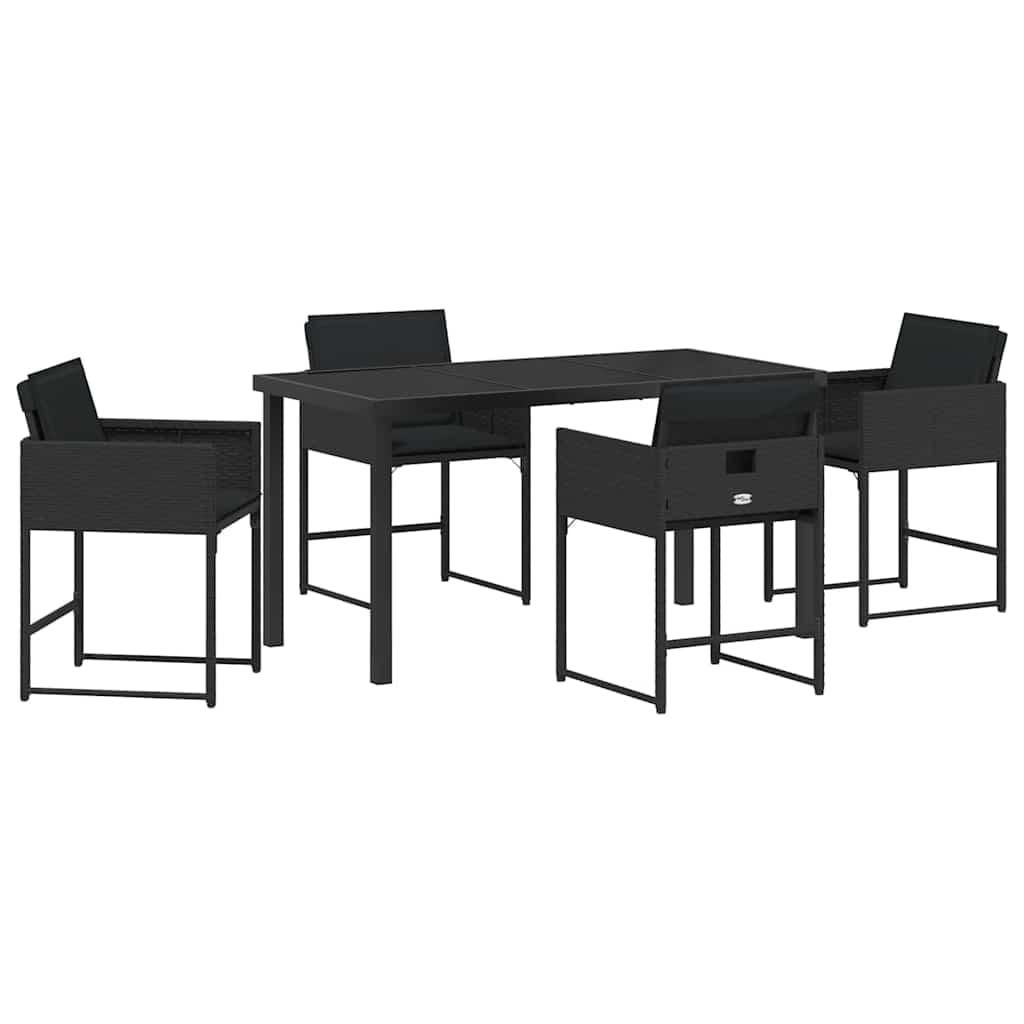 vidaXL 5-teiliges Gartenset mit Kissen in Schwarz aus Poly Rattan