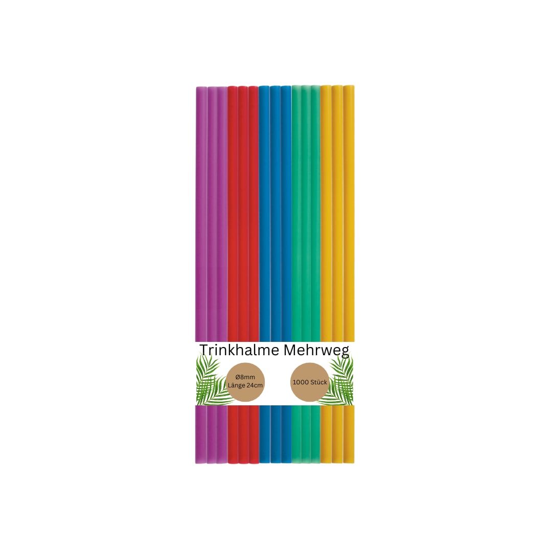 DeinPack 1000 bunte Mehrweg-Trinkhalme aus Kunststoff - Ø8mm Länge 240mm - Nachhaltig & Wiederverwendbar- Ideal für Cocktails & Drinks