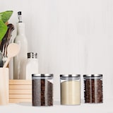 thumbnail of Relaxdays Vorratsglas 3er Set, je 750ml, luftdicht, Edelstahl Deckel, für Müsli, Reis & Tee, Küchenbehälter, transparent