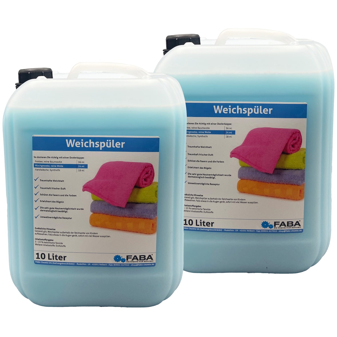 FABA Weichspüler blau 2 x 10 L für weiche Wäsche mit angenehm frischem Duft