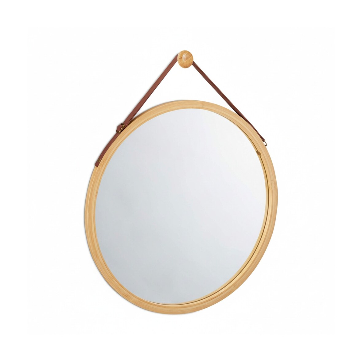 Relaxdays Hängespiegel rund, verstellbarer Riemen, Rahmen aus Bambus, modern, Flur, Bad & Gäste WC, ∅: 45 cm, natur