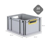 thumbnail of PROREGAL SparSet 10x Eurobox NextGen Color, HxBxT 22x30x40cm, 20 Liter, Griffe gelb offen, Grau, Eurobehälter, Box, Transportbehälter