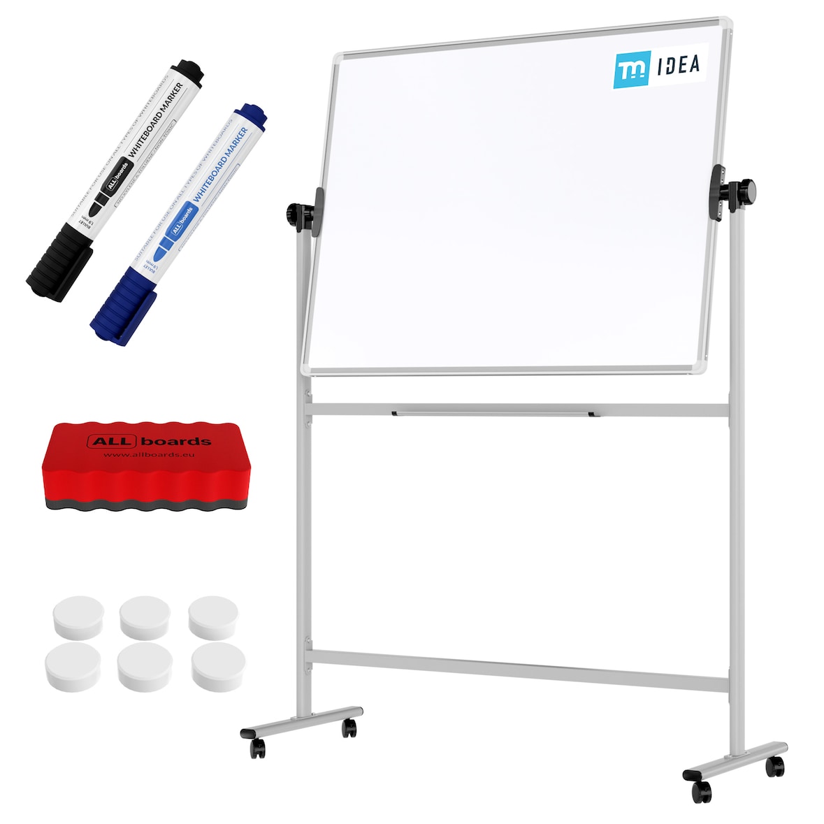 Mobiles Board, Serie: TM Idea/Flex – mit doppelseitiger Whiteboard-Oberfläche, drehbar, 120×90 cm