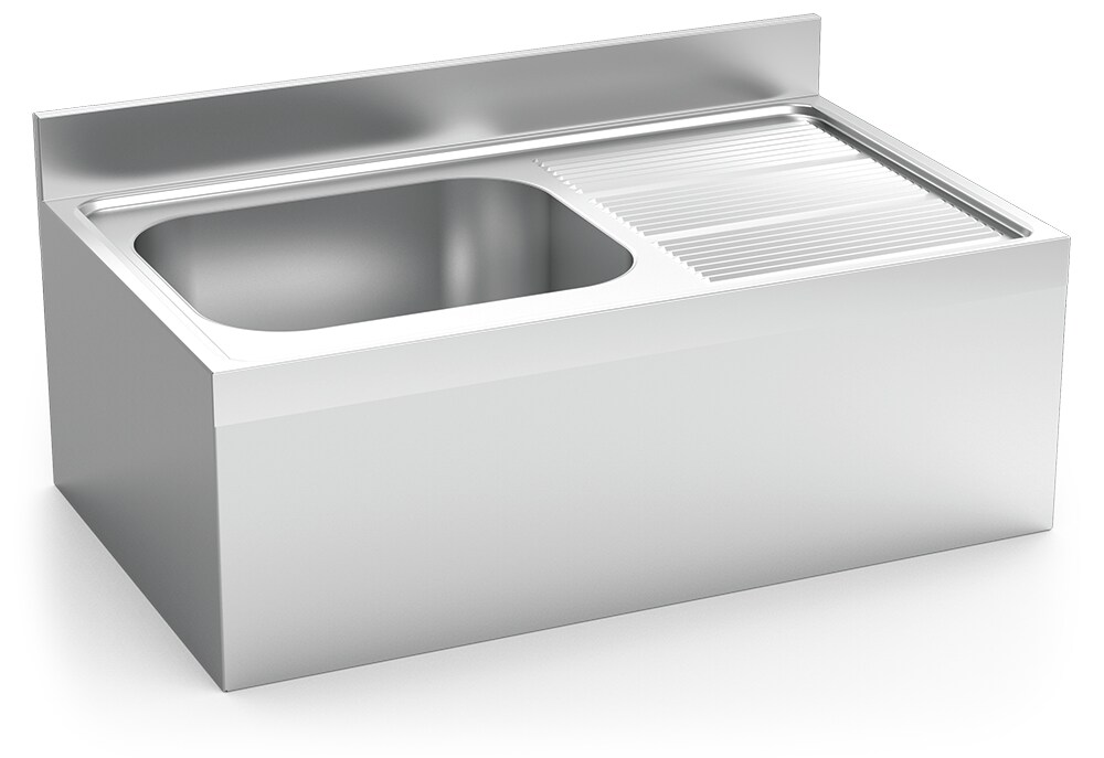 Lava-loiça suspenso com avental uma cuba, escorredor à direita 1300x700x300 mm.